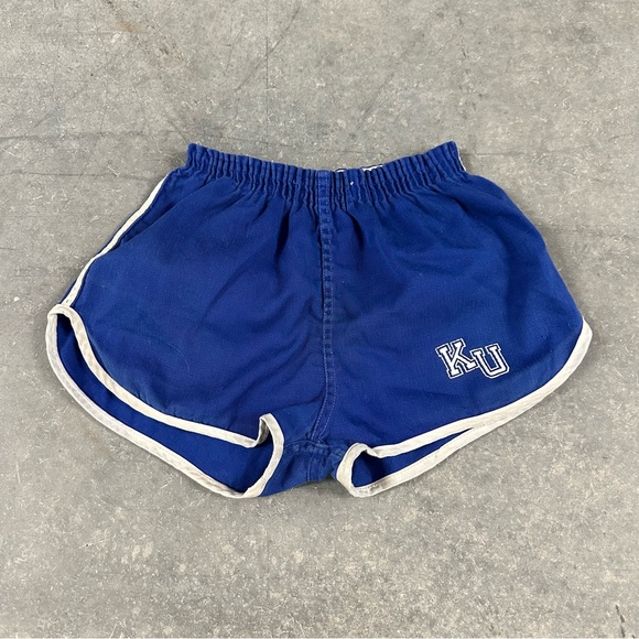 Vintage 70s Kansas University KU blue HTF gym shorts L (14-16) youth - Picture 1 of 4